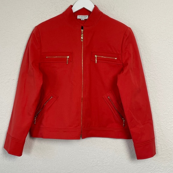 St John Sport Jackets & Blazers - St John Sport Orange Coral Cotton Stretch Zipup Jacket Large 90’s Rare!